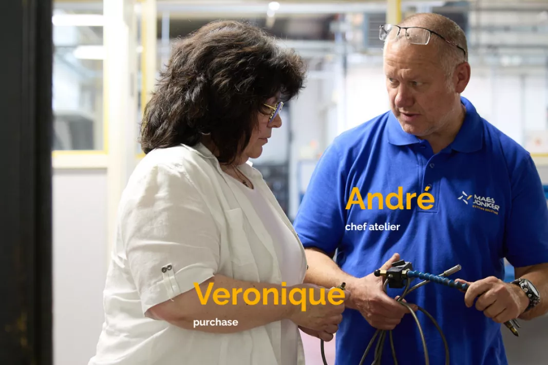 Maes Jonker specialist snijgereedschap: Veronique en Andre, overleg aankoop en werkplaatsverantwoordelijke